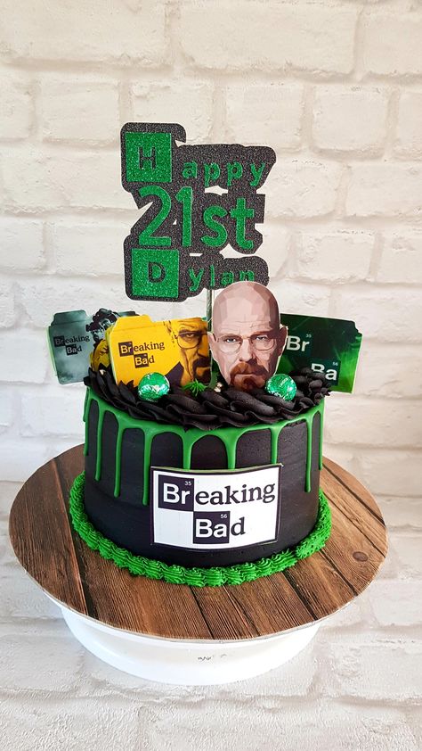 Breaking Bad Cake Ideas, Breaking Bad Cake, Breaking Bad Birthday, Bad Birthday, Breaking Bad Party, 31 Party, Birthday Breakfast, Drip Cake, 13th Birthday