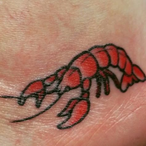 Lobster tattoo                                                                                                                                                     More Rock Lobster Tattoo, Traditional Lobster Tattoo, Tiny Lobster Tattoo, Crawdad Tattoo, Lobster Tattoo Couple, Lobster Doodle, Lobster Tattoos, Crawfish Tattoo, Maine Tattoos