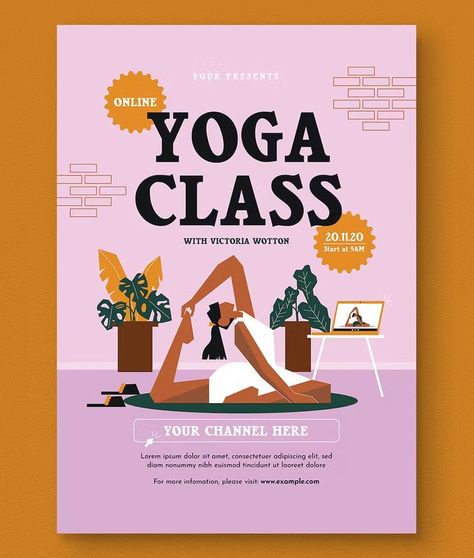 Online Yoga Class Flyer Template AI, PSD Yoga Flyer, Online Yoga Classes, Flyer Design Templates, Online Yoga, Yoga Class, Flyer Template, Flyer Design, Design Template, Yoga