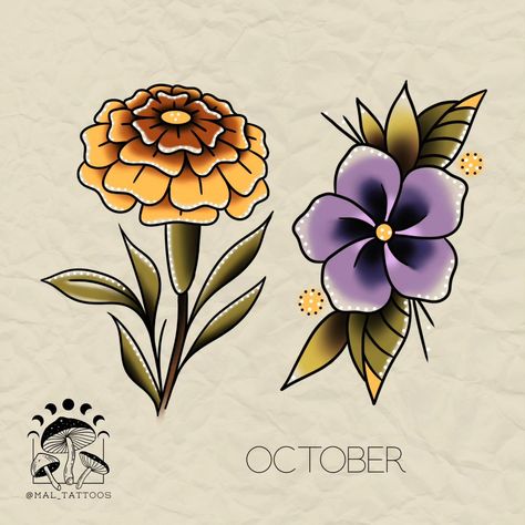 🌼🌸 BIRTH FLOWER FLASH DESIGNS 🌸🌼 Hey folks! Mallory here, bringing back some of your favorite birth flower traditional tattoo flash designs! 🌺💐 Ever wanted to carry around a piece of nature without the pesky watering? Now’s your chance! For just $50 to book, you can have a gorgeous flower that’ll never wilt (unless you forget sunscreen 😅). These beauties are repeatable, so bring your friends, your mom, or anyone who loves a good floral tattoo! 🌻 DM to book and let’s get you inked up with s... Flower Traditional Tattoo, Flower Flash, Flash Drawing, Traditional Flowers, Whimsical Tattoos, Traditional Tattoo Flash Art, Traditional Tattoo Inspiration, Traditional Tattoo Flowers, Flash Designs