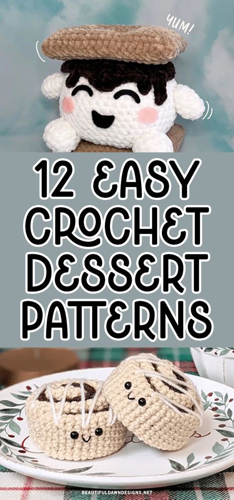 Sweeten up your crafting with these easy and fun crochet dessert patterns. From crochet smores plushies to donuts, you can make a variety of delicious desserts. Crochet Smores Pattern, Crochet Cannoli Pattern, Amigurumi Smores, Crochet Waffle Pattern, Oreo Crochet Pattern, Crochet Donuts Free Pattern, Crochet Food Ornaments, Crochet Food Coasters Free Pattern, Poptart Crochet Patterns