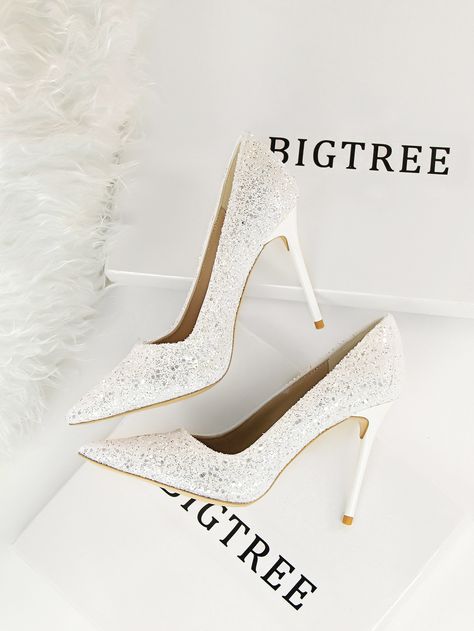 Glitter Decor Stiletto Court Pumps Hoco Heels, Prom Shoes High Heels, Black Romper Shorts, Casual Pumps, Heeled Pumps, Plus Size Mini Dresses, Midi Dress Plus Size, Glitter Decor, Plus Size One Piece