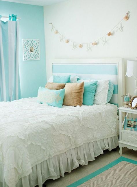 Blue Teen Girl Bedroom, Ocean Themed Bedroom, Turquoise Room, Beach Room Decor, Bedroom Turquoise, Beach Themed Bedroom, Teal Bedroom, Teen Bedroom Designs, Geek Decor