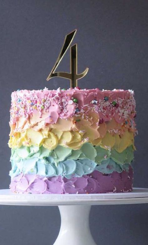 Cupcake Theme Cake, Rainbow Birthday Smash Cake, 4 Yo Birthday Cake, Pastel Cake Ideas Birthday Parties, Rainbow Cakes Ideas, Colorful 1st Birthday Cake, Fourever Sweet Birthday Cake, Summer Birthday Cakes Girl, Rainbow Cake Icing