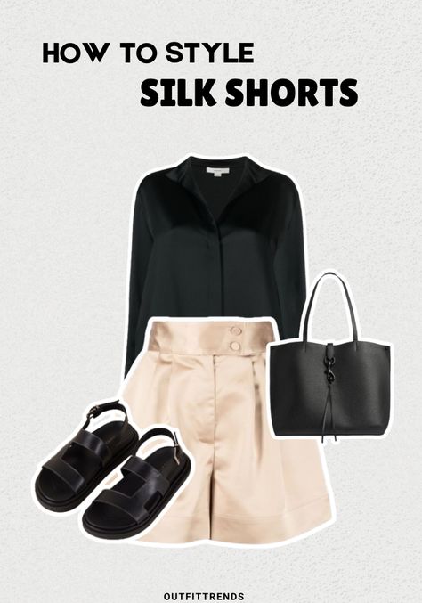 How to Style Silk Shorts? 12 Outfit Ideas Silk Shorts Outfit, Tartan Blouse, Hijab Colors, Latest Summer Fashion, Large Cardigan, Chunky Earrings, Shorts Outfit, Outfit Trends, Silk Shorts