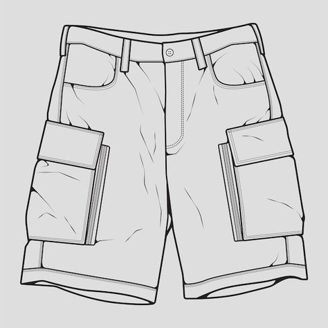 Shorts Drawing Reference Male, Pants Sketch, Mh Aesthetic, Profile Anime, Fashion Sketches Men, Shorts Drawing, Cargo Design, Pants Drawing, Clothes Drawing