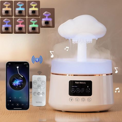 PRICES MAY VARY. 【Upgrade noise reduction】We have upgraded our product to reduce noise. The sound of the rain humidifier motor is covered by the sound of raindrops, making it 36dB，Enjoy the calm sound of rain and add a touch of creativity to your home decoration. 【It is equipped with Bluetooth music】which is both practical and relaxing. Music can be played when the phone is connected to the rain cloud humidifier. can be adjusted at any time At night, light brightness, raindrop mode, spray mode a Rain Cloud Humidifier And Oil Diffuser, Rain Themed Room, Frutiger Aero Decor, Mushroom Humidifier, Humidifier Aesthetic, Rain Humidifier, Stuff To Buy On Amazon, Cool Humidifier, Desk Humidifier