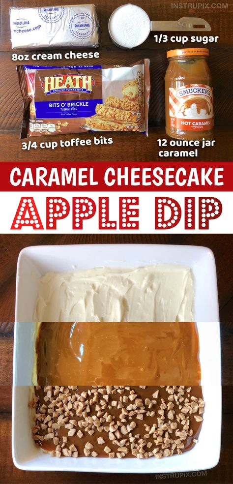 Baked Caramel Apple Cheesecake Dip, Carmel Apple Cheesecake Dip Recipes, Caramel Apple Cheesecake Dip Recipe, Caramel Cream Cheese Dip For Apples, Caramel Heath Apple Dip, Carmel Apple Dips, Cheesecake Apple Dip, Easy Caramel Cheesecake, Cream Cheese Caramel Apple Dip