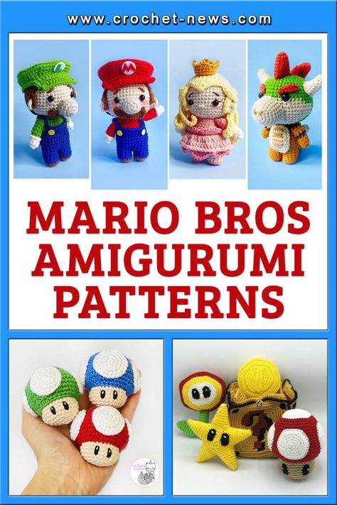 Crochet Super Mario Characters, Mario And Luigi Crochet Pattern, Super Mario Amigurumi Free Pattern, Crochet Mario Characters Free Pattern, Crochet Mario Characters, Mario Crochet Pattern Free, Mario Amigurumi Free Pattern, Mario Crochet Pattern, Disney Haken