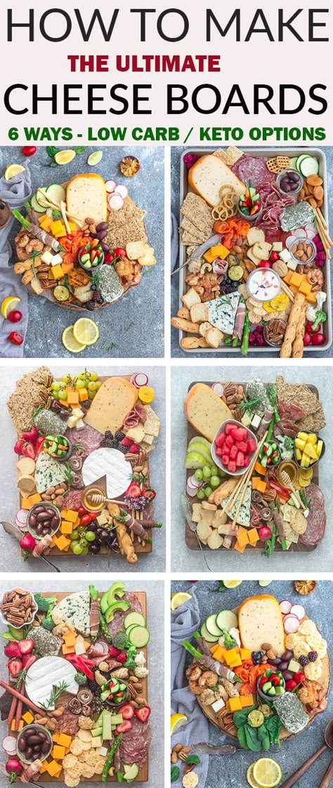 How to Make the Ultimate Charcuterie and Cheese Boards - 6 ways – perfect easy party appetizer tray to make in less than 20 minutes. Everything you need to know to easily build the best charcuterie board plus awesome tips & tricks including 2 low carb / keto boards. Customize using simple pantry ingredients. Recipes include: cured meats, smoked salmon, grilled shrimp, breadsticks, crackers, blue cheese, cheddar, brie, goat cheese, dried fruit, olives, almonds, pecans #party #cheeseboard The Best Charcuterie Board, Tv Snacks, Antipasto Platters, Appetizer Tray, Cheese Trays, Appetizer Trays, Charcuterie Inspiration, Cheese Making, Charcuterie Platter