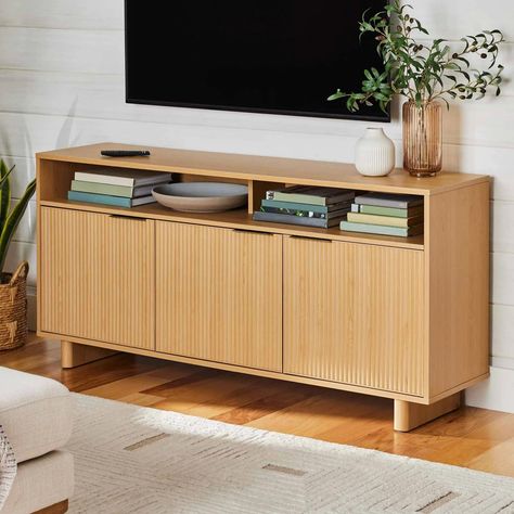 Fluted Tv Stand, Midcentury Tv Stand, Miami Apartment, Wood Media Console, Simple Tv, Diy Tv Stand, Farmhouse Tv Stand, Wood Tv Stand, Tv Storage