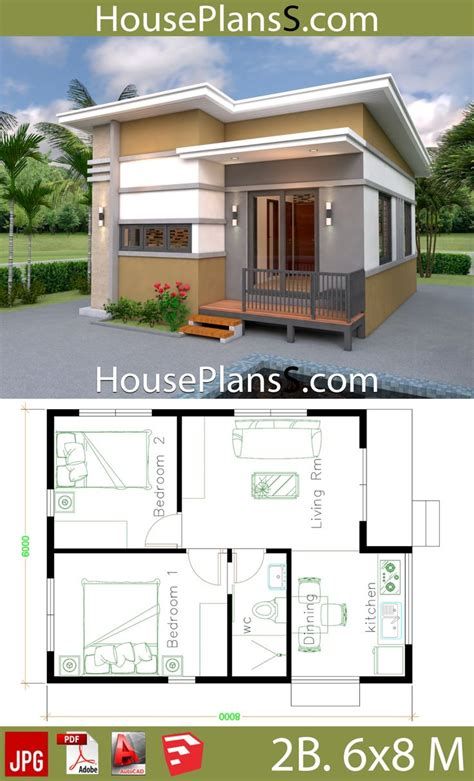 Small House Design Plans 6x8 With 2 Bedrooms - House Plans Tiny Community, 2 Bedroom House Design, Architectural Diagrams, House Design Plans, Bedroom Plan, Sims Inspiration, Affordable House Plans, 2 Bedroom House Plans, Small House Decorating