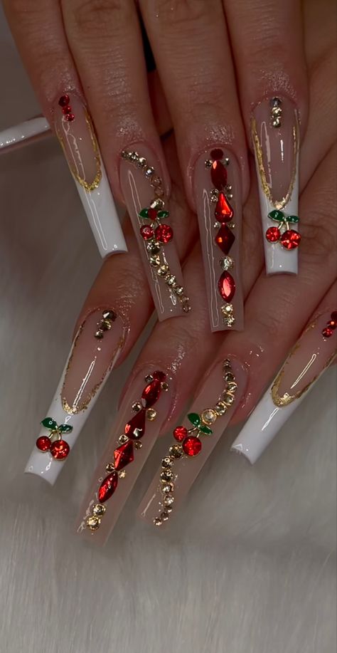 Quinceanera Nails, 3d Flower Nails, Red Acrylic Nails, Long Acrylic Nail Designs, Long Nail Designs, Blush Nails, Long Acrylic Nails Coffin, Nail Tattoo, Bling Acrylic Nails