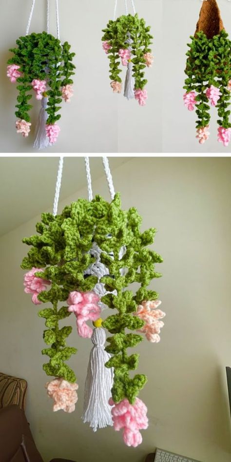 Crochet Succulent, Crochet Plant Hanger, Crochet Garden, Flowers Hanging, Crochet Flowers Easy, Crochet Flowers Free Pattern, Bonnet Crochet, Crochet Plant, Crochet Design Pattern