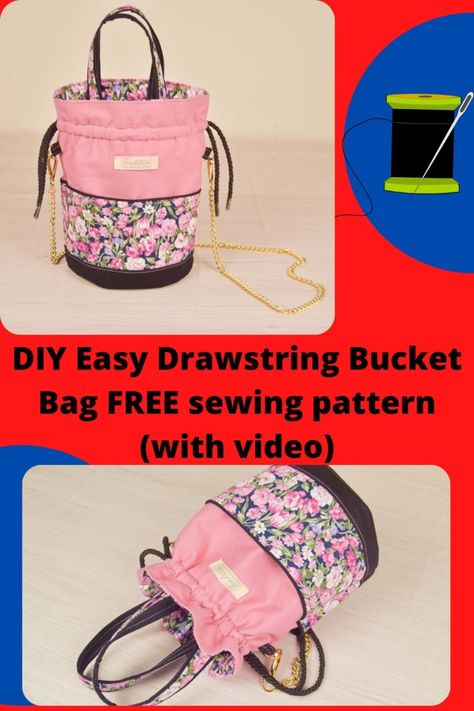 Bucket Bag Diy, Bag Free Sewing Pattern, Bucket Bag Pattern, Backpack Pattern Sewing, Sewing Handbag, Diy Sewing Gifts, Bag Pattern Free, Free Sewing Pattern, Sewing Purses