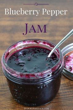 Blueberry Poblano Pepper Jam recipe via flouronmyface.com Blueberry Pepper Jelly, Blueberry Pepper Jam, Blueberry Pepper Jelly Recipe, Pepper Jam Recipe, Jelly Maker, Jam Maker, Pepper Jam, Canning Jam Recipes, Pepper Jelly Recipes