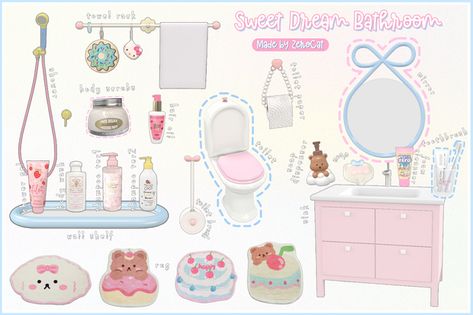 Preview | 💗Sweet Dream Bathroom💗 | ZeroCatSims Sims 4 Cc Goth Eyeshadow, Sims 4 Furniture Collection, Sims 4 Cute Decor Cc, Sims 4 Cc Bath Tub, Sims 4 Miscellaneous Cc, Sims 4 Pink Kitchen Cc, Sims4 Coquette Cc, Free Sims Cc Hair, Vanity Cc Sims 4