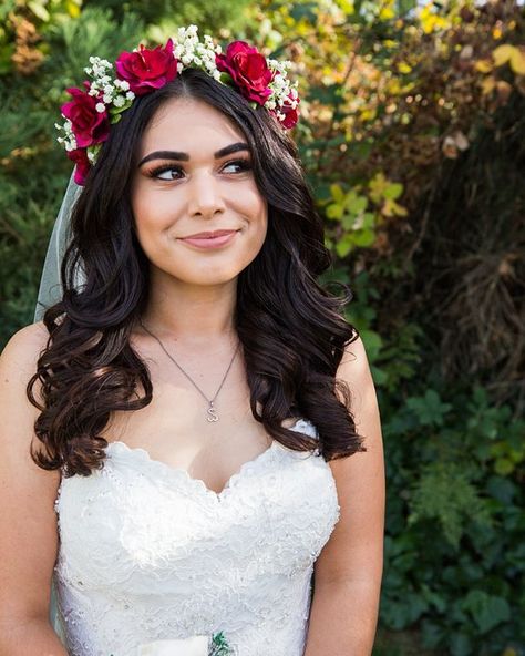 Miranda edotir and #kennedyBlueBrandAmbassador looking flawless in her #KennedyBlue wedding gown! (Venue: @pinesresort | Photographer:  @michaeljcosta67 | Flower Crown:  @pixieglitzshop | Brides Shoes:  @badgleymischka @badgleymischkabride | Bouquets & Bouttonieres:  @eco_flower | Floral Decor: @sweetdreamsweddings |  Bridesmaid Dresses: @KennedyBlueofficial | Mens Ties: @tiemart | Grooms Suit:  @kennethcole @menswearhouse | DJ:  @djprimitive24) Prom Hair Flower Crown, Asian Wedding Makeup, Brides Shoes, Gorgeous Wedding Makeup, Grooms Suit, Flower Crown Bride, Flower Crown Hairstyle, Makeup Bridal, Indian Bridal Hairstyles