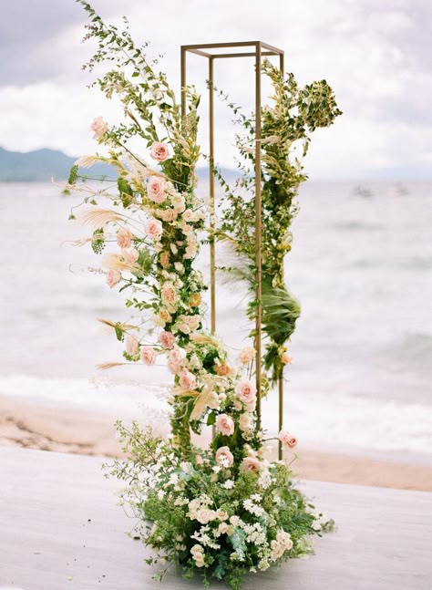 Standing Flower Wedding, Ceremony Arch Ideas, Crystal Candelabra Wedding, Floral Wedding Centerpieces, Floral Stand, Lake Tahoe Wedding, Wedding Planning Decor, Wedding Backdrop Design, Wedding Floral Centerpieces