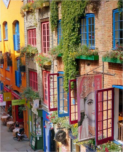 Seven Dials, London (my corner of London) Colorful Neighborhood, Exploring London, Colorful Buildings, City Scapes, Neals Yard, Colorful Houses, House Color, London Town, London Calling