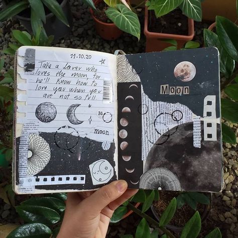 Poetry Page Aesthetic, Poetry Portfolio Ideas, Astronomy Scrapbook Ideas, Astronomy Journal Aesthetic, Poetry Journal Ideas Notebooks, Poetry Scrapbook Ideas, Astronomy Journal Ideas, Visual Journal Ideas Inspiration, Poetry Journal Aesthetic