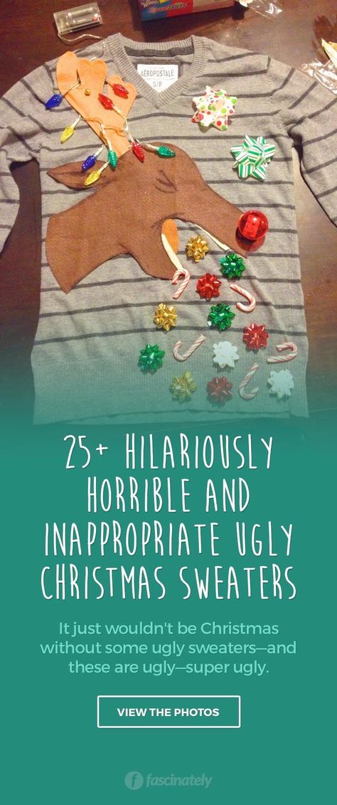 Funniest Christmas Sweaters, Igly Christmas Sweater, Ugly Tshirt Ideas Diy, Home Alone Ugly Christmas Sweater, Homemade Tacky Christmas Sweater, Ugly Christmas T Shirt Ideas, Ugly Stocking Ideas, Diy Ugly Christmas Sweater Ideas Funny Couples, Work Ugly Christmas Sweater Contest