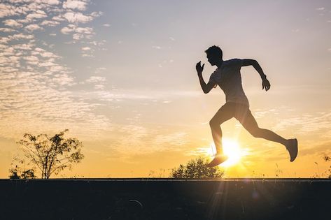 Premium Photo | Silhouette of man running sprinting on road. Fit male fitness runner during outdoor workout Exercise Aesthetic, Guy Running, Male Runner, Running Tattoo, Running Outfits, Running Photos, Inktober 2024, Male Fitness, Outdoor Workout