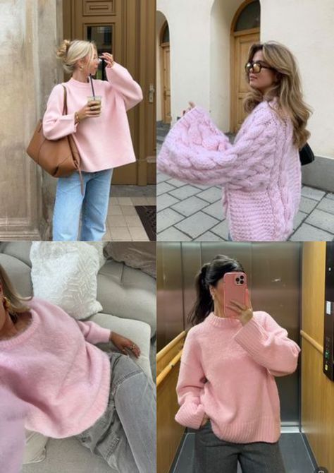 #pink #knitwear #fall #blonde #jumper Pink Knit Top Outfit, Pink Knit Jumper Outfit, Light Pink Jumper Outfit, Outfit With Pink Sweater, Pink Jumper Outfit Winter, Pink Outfits Aesthetic Winter, How To Style A Pink Sweater, Pink Cozy Outfits, Pink Pullover Outfit Winter