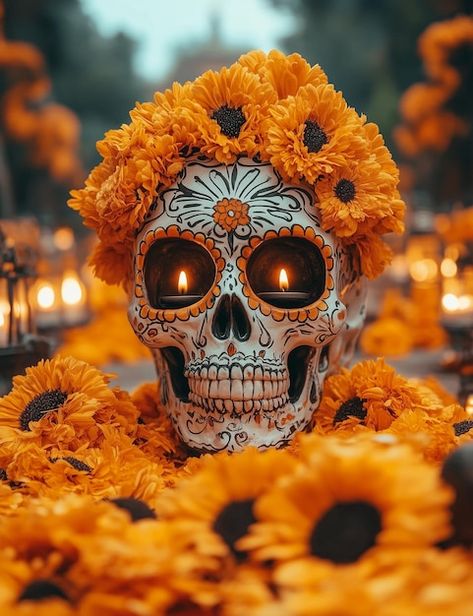 Mexican Skull Art, Day Of The Dead Artwork, Halloween Makeup Sugar Skull, Scary Halloween Decorations Diy, Skull Reference, Skull With Flowers, Scary Pumpkin Carving, Relief Printmaking, Mexican Culture Art