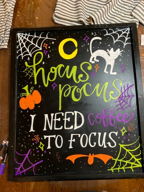 Chalk Marker Board Ideas, College Chalkboard Ideas, Restaurant Specials Board Ideas, Starbucks Name Tags Ideas Halloween, Fall Coffee Chalkboard Art, Coffee Shop Chalkboard Art, September Chalkboard Ideas, Halloween Dry Erase Board Ideas, Halloween Starbucks Name Tag