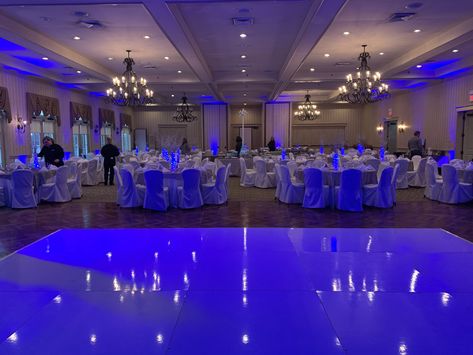 Sweet 16 Blue Theme Winter Wonderland, Sweet 16 Blue And White Theme, Sweet 16 Purple And Blue Theme, Sweet 16 Banquet Hall, Winter Wonderland 16th Birthday Party, Sweet Sixteen Party Ideas Blue, Sweet 16 Color Theme, Sweet 16 Dance Floor, Winter Wonderland Sweet 16 Decorations