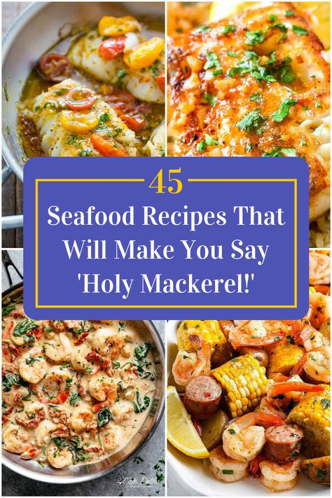 Collage of 4 seafood recipes. Unique Fish Recipes, Seafood Meatloaf, Mixed Seafood Recipes, Mixed Seafood Dishes, Fancy Seafood Dishes, Seafood Cuisine, Mixed Seafood Recipe, Seafood Soup Recipes, Dinner Seafood