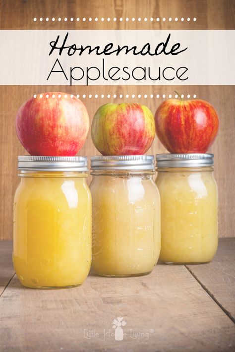 Does your family enjoy applesauce all year long? This canning homemade applesauce recipe is quick and easy and the final product tastes so delicious! #canning #preserving #applesaucerecipe #applesauce #recipe #delicious #littlehouseliving How To Can Applesauce Without A Canner, Making Applesauce With Preschoolers, Homade Applesauce Apple Sauce, Applesauce Recipes Canning, Homemade Unsweetened Applesauce, Canning Unsweetened Applesauce, Easy Homemade Applesauce, Applesauce Recipes, Canning Applesauce