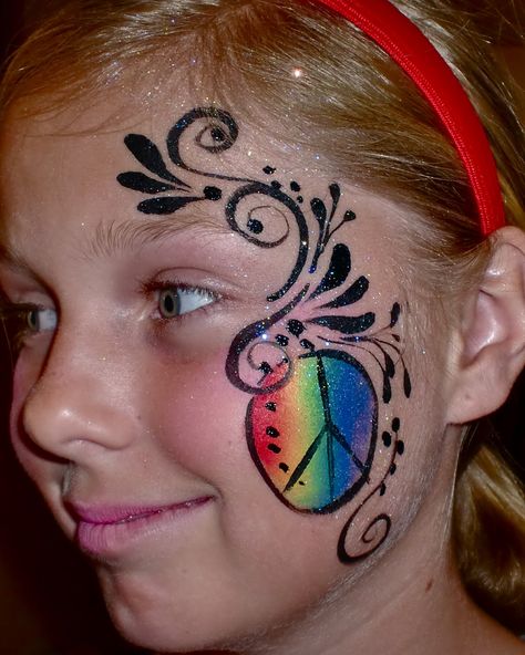 Face Painting | Face Painting Illusions and Balloon Art, LLC: Face Painting Peace Sign Hippy Makeup Halloween, Hippie Face Paint, Painting Illusions, Face Painting Images, Eye Face Painting, Hippie Makeup, Cheek Art, Face Painting Easy, Kids Face Paint