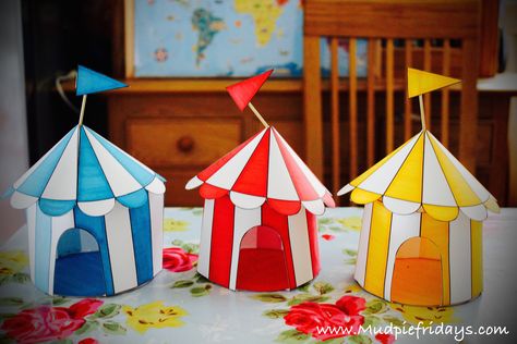 Circus Tents from First Palette Circus Tent Craft, Circus Printables, Tent Craft, Circus Activities, Circus Crafts, Circus Train, Fun Craft Ideas, Circus Tent, Kids Tents