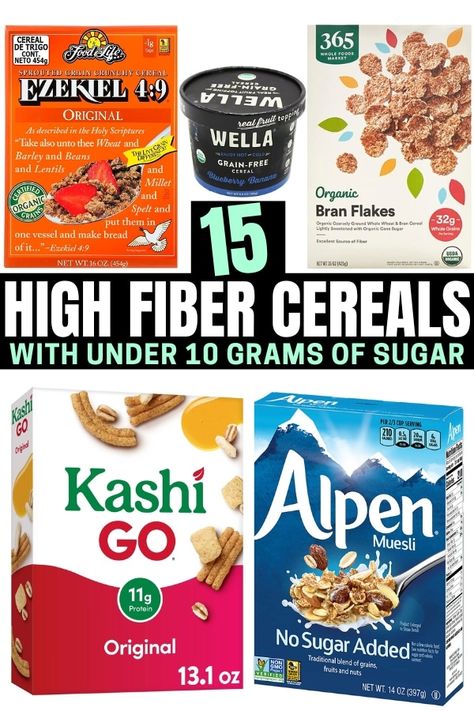 15 High Fiber Cereal Options That Are Low In Sugar High Fiber Cereal, Wheat Chex, Fiber Cereal, Healthy Cereal Breakfast, Grape Nuts, Sprouted Grains, Dark Chocolate Almonds, Wheat Berries, Cinnamon Almonds