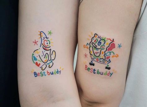 Unique Tattoo Designs In Colorful And Simple Lines by Yechan Matching Disney Tattoos, Cute Best Friend Tattoos, Toy Story Tattoo, Matching Bff Tattoos, Matching Friend Tattoos, Matching Best Friend Tattoos, Bestie Tattoo, Bff Tattoos, Friendship Tattoos