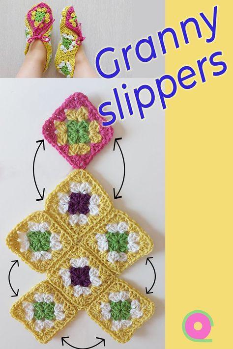 How to make adult slippers using seven granny squares. Make soft crochet shoes. Video tutorial with graph. #grannysquare #crochetslippers Slippers Crochet Pattern, Granny Square Slippers, Shoes Video, Diy Crochet Slippers, Easy Crochet Slippers, Slippers Crochet, Crochet Slippers Free Pattern, Granny Square Crochet Patterns Free, Crochet Slipper Pattern