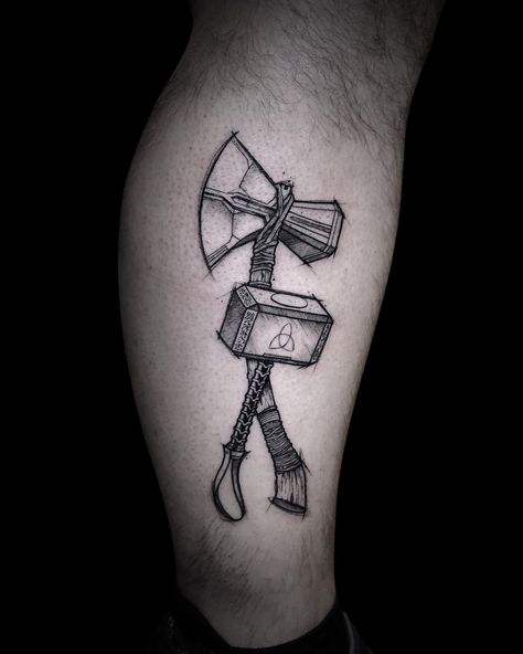 César Castillo Marquez on Instagram: “Mjolnir and Stormbreaker • . . . . . •___________________________________• #stormbreaker #mjolnir #tattoo #linetattoo #avengers…” Thor Hammer And Stormbreaker, Mjolnir And Stormbreaker Tattoo, Thor Stormbreaker Tattoo, Stormbreaker Tattoo, Mjolnir And Stormbreaker, Thor Hammer Tattoo, Mjolnir Tattoo, Thor Tattoo, Hammer Tattoo