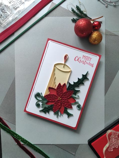 Quilled Christmas, Christmas Quilling, Candle Cards, Original Card, Christmas Red, Christmas Candles, Poinsettia, The Details, Christmas Holidays