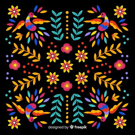 Free Vector | Traditional mexican embroidery background Embroidery Background, Mexican Embroidery Designs, Mexican Art Painting, Mexican Artwork, Mexican Colors, Otomi Embroidery, Mexican Pattern, Mexican Flowers, Muster Tattoos