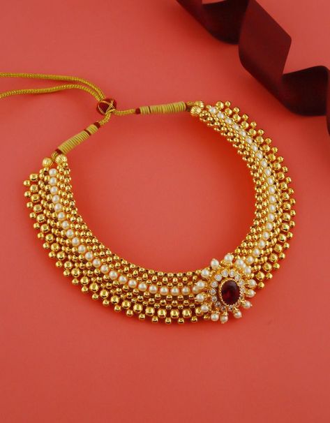 Maharashtrian Wedding Jewellery, Maharashtrian Necklace Gold, Maharashtrian Gold Jewellery, Tushi Necklace Gold, Maharashtrian Jewellery Traditional, Thushi Necklace Gold, Gold Thushi, Thushi Designs, Thushi Necklace