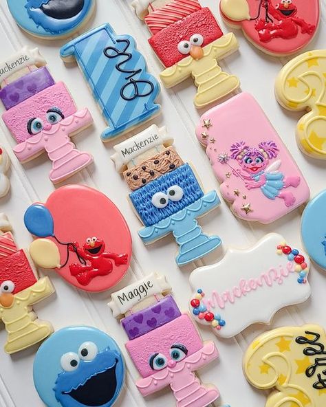 Birthday Cookies Ideas, Decor Ideas Birthday, 1st Birthday Cookies, Cookie Corner, Sesame Cookies, Elmo Cookies, Sesame Street Cookies, Cookies Ideas, Cookies Pastry