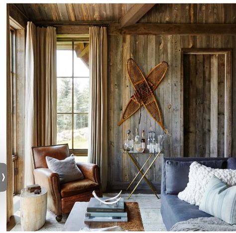 Red Headboard, Chalet Chic, Cabin Living Room, Barnwood Furniture, Cabin Interiors, Cabin Living, Mountain Living, Modern Mountain, Small Hallways