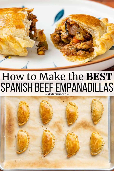 Spanish Beef Empanadillas, the Spanish version of empanadas, are baked in this simple recipe for a delicious or appetizer. Empanadas Filling Recipe, Spanish Brunch, Latin Meals, Filling Lunches, Empanadas Recipes, Empanada Recipes, Easy Empanadas Recipe, Argentine Recipes, Beef Empanadas Recipe