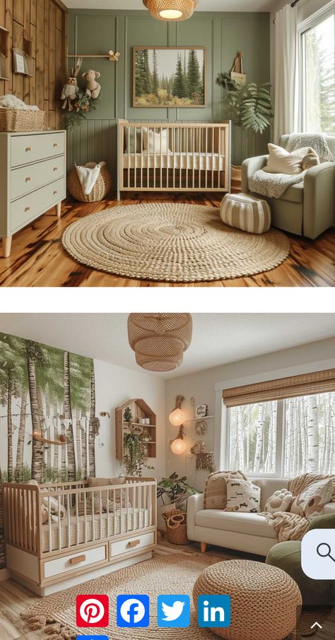 Magical Forest Nursery Theme, Nursery Nook In Master, Nursery Ideas With Bed In Room, Nursery Ideas Cottagecore, Newborn In Master Room, Boho Forest Nursery, Enchanted Garden Nursery, Cottage Core Baby Room, Sage Baby Room