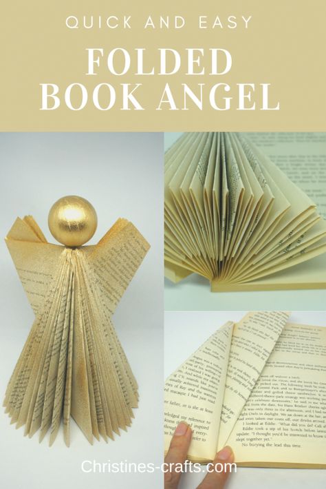 Folded Book Angel, Full Tutorial ~ Christine's Crafts Angels Made From Books, Old Book Pages Crafts Christmas, Book Folding Christmas, Xmas Decorations To Make, Book Angel, Book Christmas Tree, Old Book Crafts, Make A Book, Paper Angel