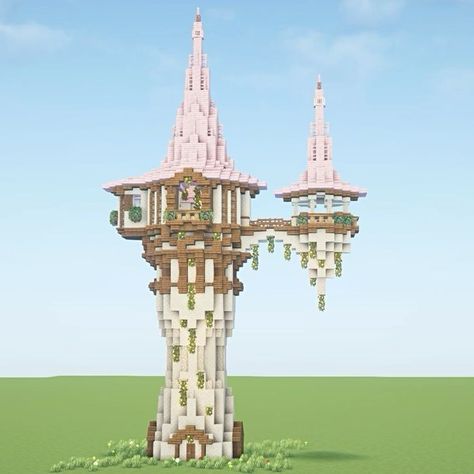 Elytra Tower Minecraft, Princess Minecraft Builds, Minecraft Temple Design, Elven Minecraft House, Princess Tower Minecraft, Pink Tower Minecraft, Fairy Castle Minecraft, Enchanting Tower Minecraft, Pink Castle Minecraft