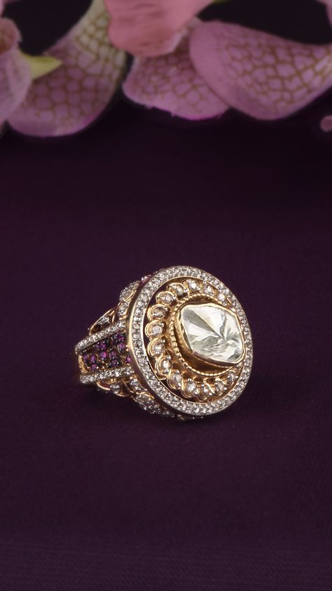 Polki Diamond Ring, Polki Rings Design, Jadau Rings, Polki Diamond Jewellery, Polki Rings, Jadau Set, Diamond Polki Jewellery, Kundan Ring, Diamond Finger Ring