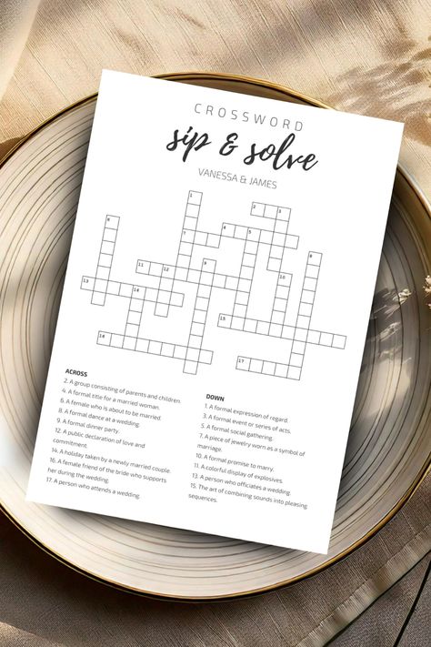 Looking for a fun and interactive activity for your wedding guests?  Get our customizable Wedding Crossword Canva template today!  Create a personalized crossword puzzle filled with words related to love, marriage, and your special day. It's a perfect way to keep guests entertained during cocktail hour or as a fun wedding favor. My easy-to-follow template and detailed instructions make it simple to create your own unique crossword.  Shop my Etsy store for more wedding printables! Wedding Games For Cocktail Hour, Words Related To Love, Cocktail Hour Games, Wedding Coloring Pages, Kids Wedding Activities, Aesthetic Wedding, Best Wedding Favors, Formal Dance, Shop Aesthetic